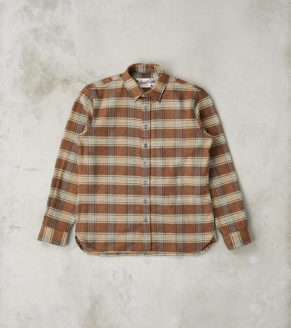 Outclass Portuguese Houndstooth Plaid Blanket Easy Shirt - Brown