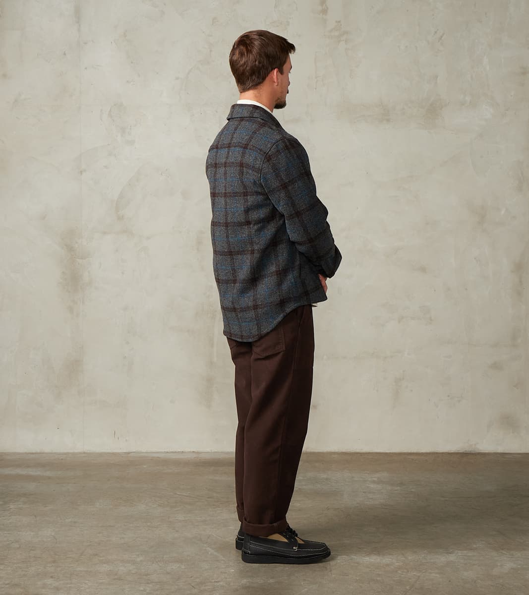 Italian Tweed Plaid Zip Overshirt - Grey