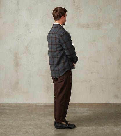 Italian Tweed Plaid Zip Overshirt - Grey