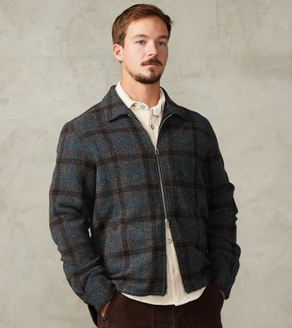 Italian Tweed Plaid Zip Overshirt - Grey