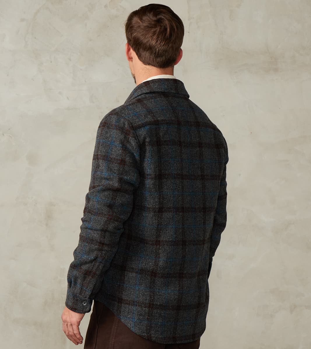 Italian Tweed Plaid Zip Overshirt - Grey