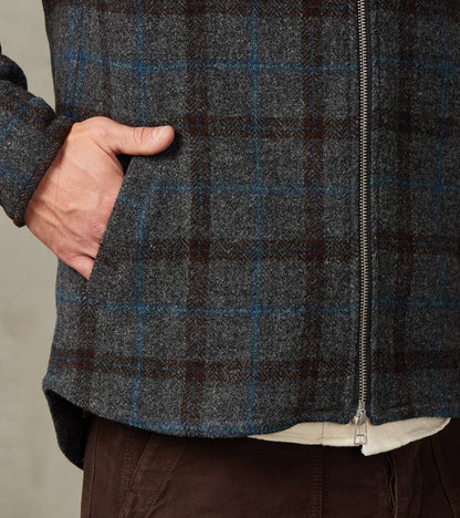Italian Tweed Plaid Zip Overshirt - Grey
