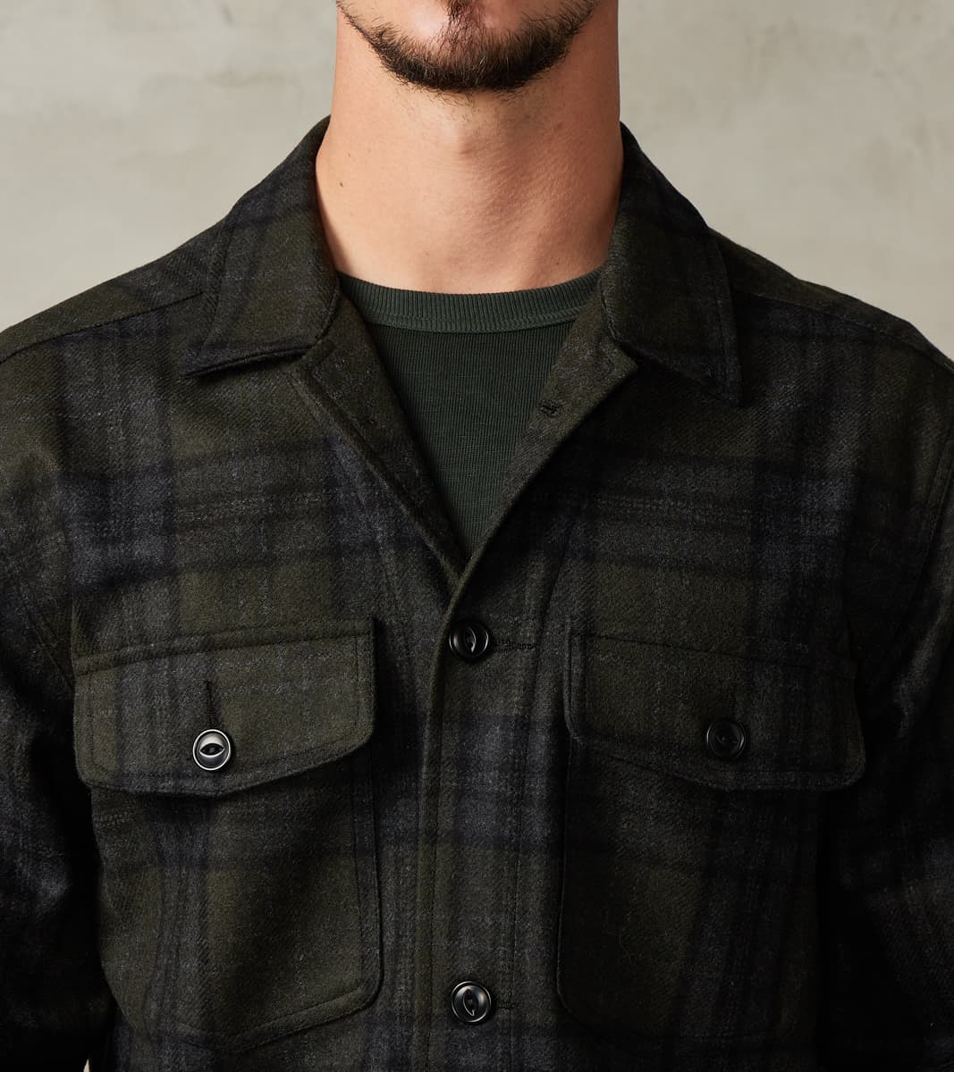 Italian Wool Plaid Camp Shirt - Hunter