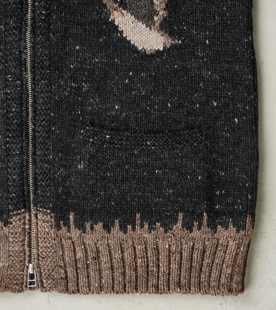 Peruvian Wool Knit Goose Zip Cardigan - Charcoal