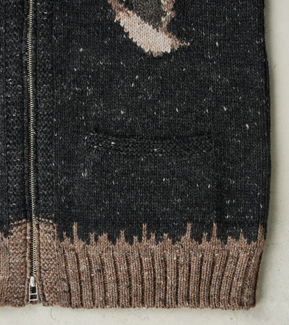 Peruvian Wool Knit Goose Zip Cardigan - Charcoal