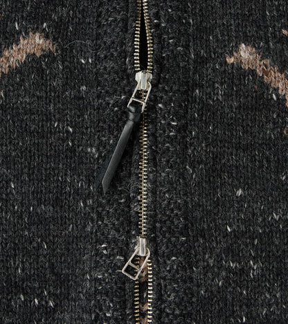 Peruvian Wool Knit Goose Zip Cardigan - Charcoal