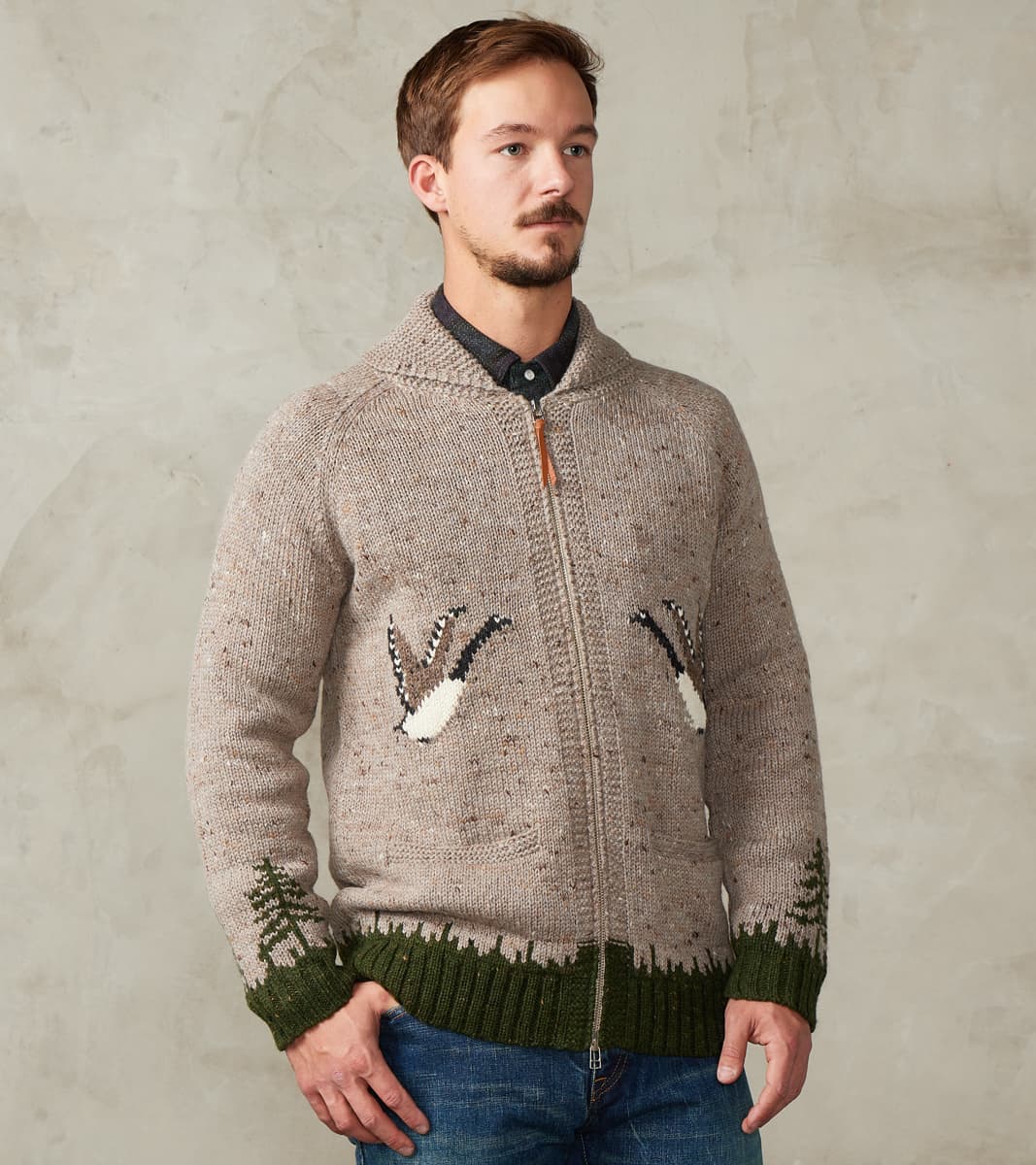 Outclass Peruvian Wool Knit Goose Zip Cardigan - Oatmeal