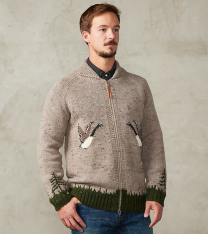Outclass Peruvian Wool Knit Goose Zip Cardigan - Oatmeal