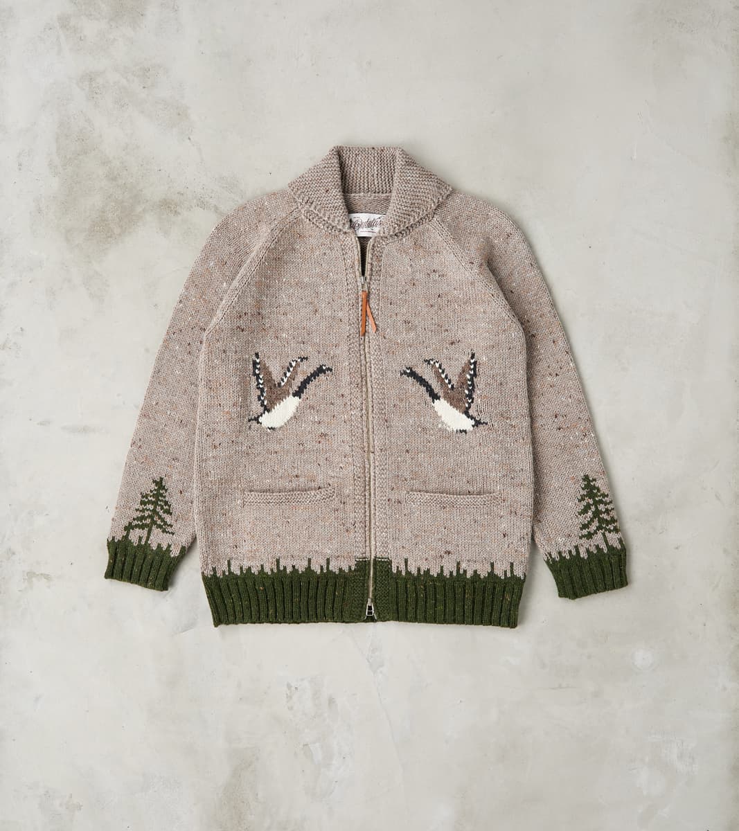 Outclass Peruvian Wool Knit Goose Zip Cardigan - Oatmeal
