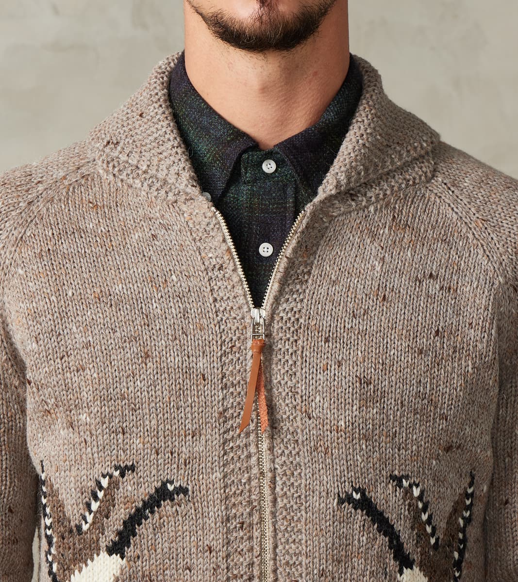 Peruvian Wool Knit Goose Zip Cardigan - Oatmeal