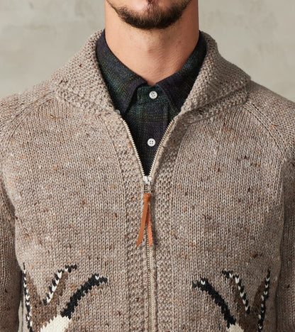 Peruvian Wool Knit Goose Zip Cardigan - Oatmeal