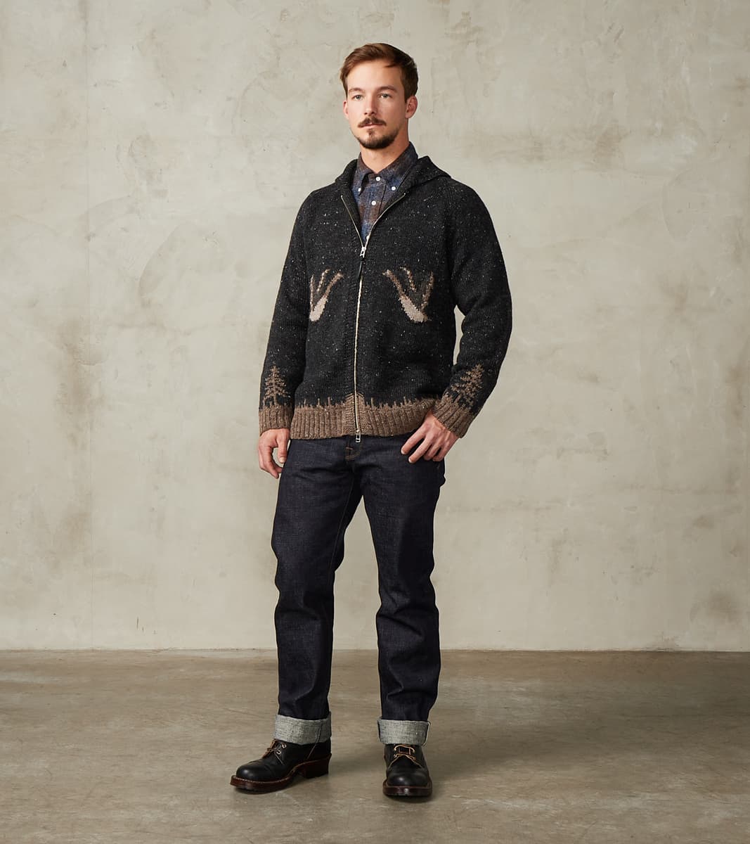 Peruvian Wool Knit Goose Zip Cardigan - Charcoal