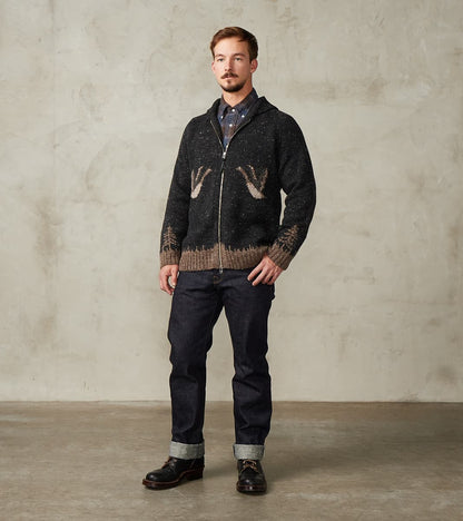 Peruvian Wool Knit Goose Zip Cardigan - Charcoal