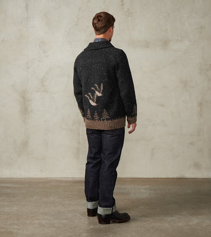 Peruvian Wool Knit Goose Zip Cardigan - Charcoal