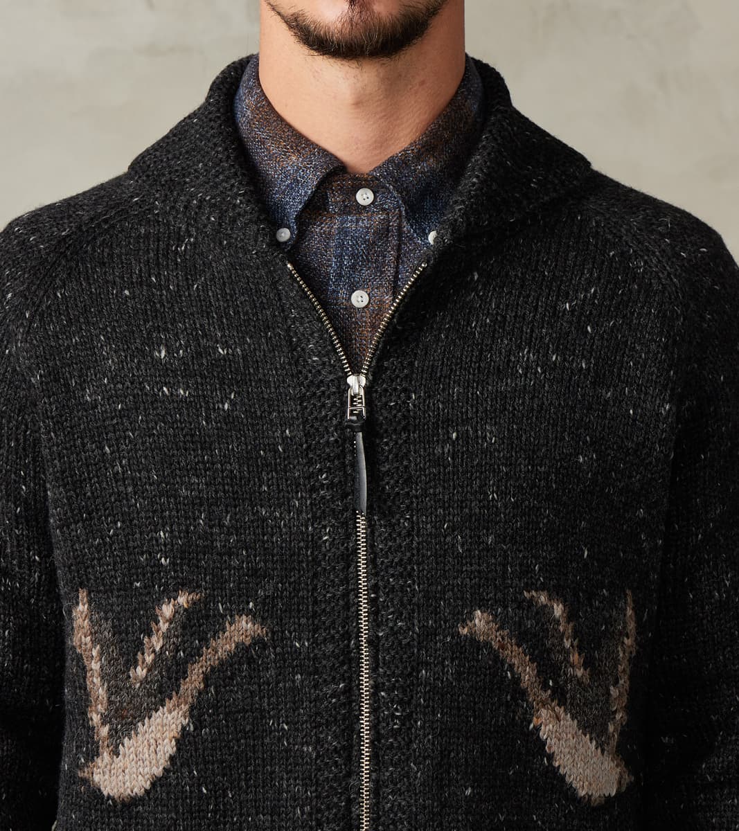 Peruvian Wool Knit Goose Zip Cardigan - Charcoal