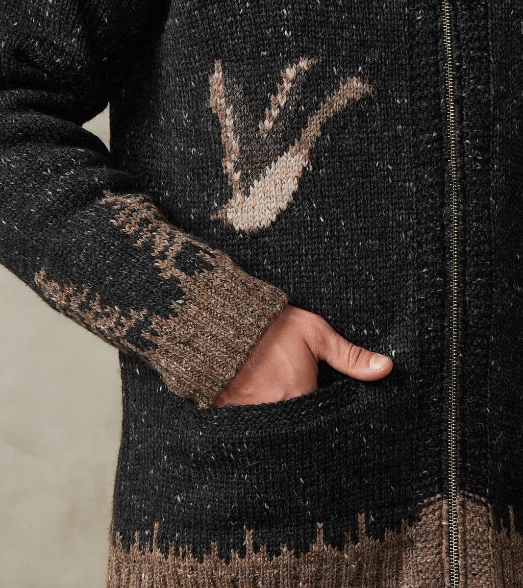 Outclass x DR Peruvian Wool Knit Goose Zip Cardigan - Charcoal