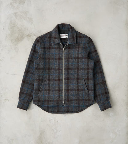 Outclass Italian Tweed Plaid Zip Overshirt - Grey