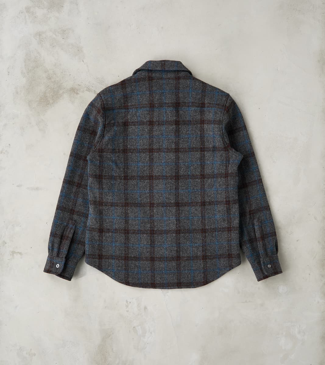 Italian Tweed Plaid Zip Overshirt - Grey