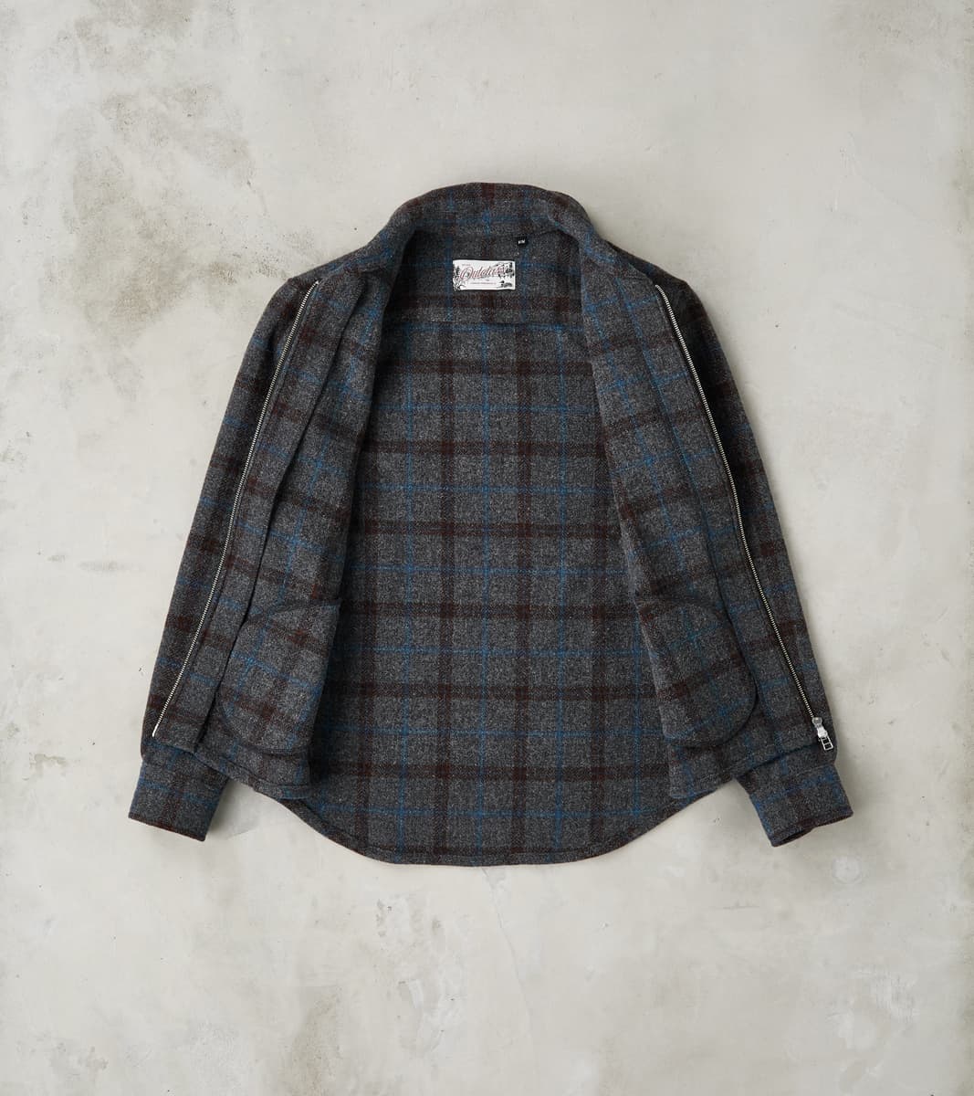Italian Tweed Plaid Zip Overshirt - Grey