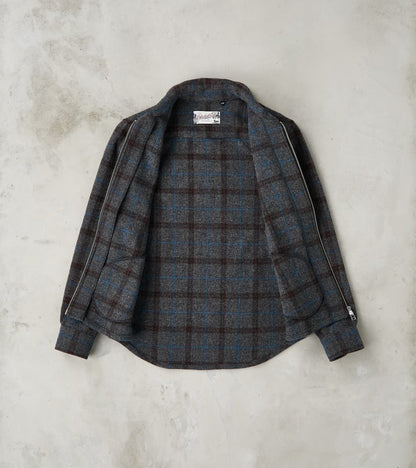 Italian Tweed Plaid Zip Overshirt - Grey