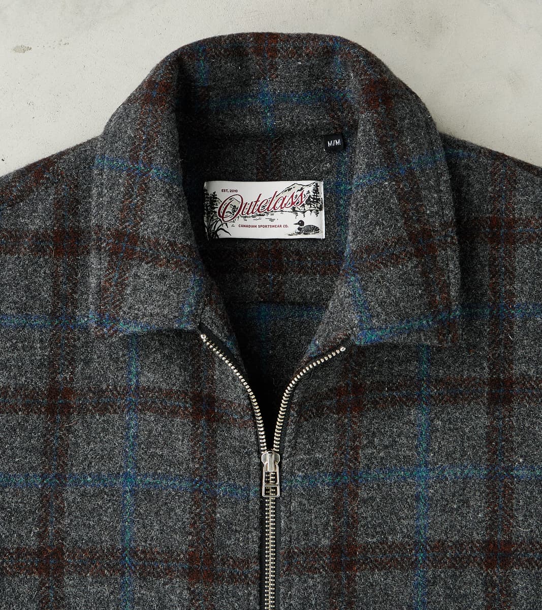 Italian Tweed Plaid Zip Overshirt - Grey