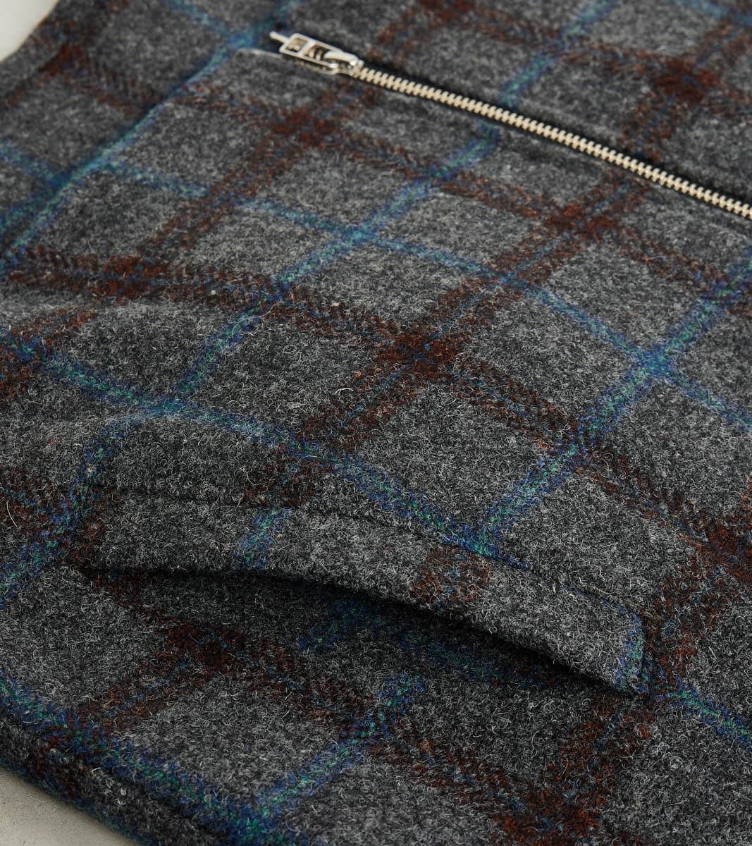 Italian Tweed Plaid Zip Overshirt - Grey