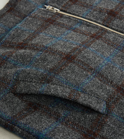 Italian Tweed Plaid Zip Overshirt - Grey