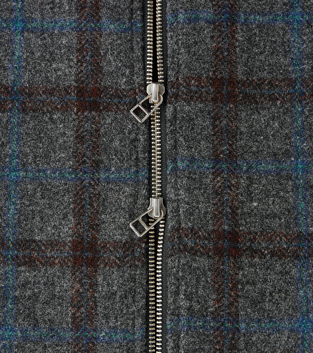 Italian Tweed Plaid Zip Overshirt - Grey