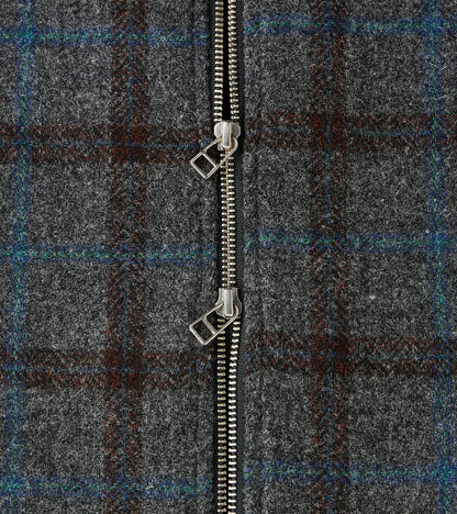 Italian Tweed Plaid Zip Overshirt - Grey