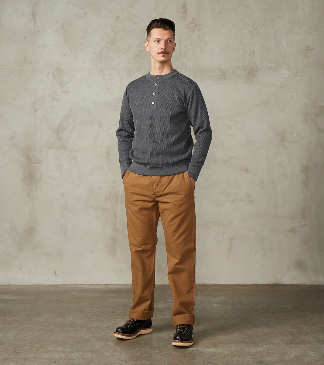 Stamina Half Placket Henley - Strata Grey