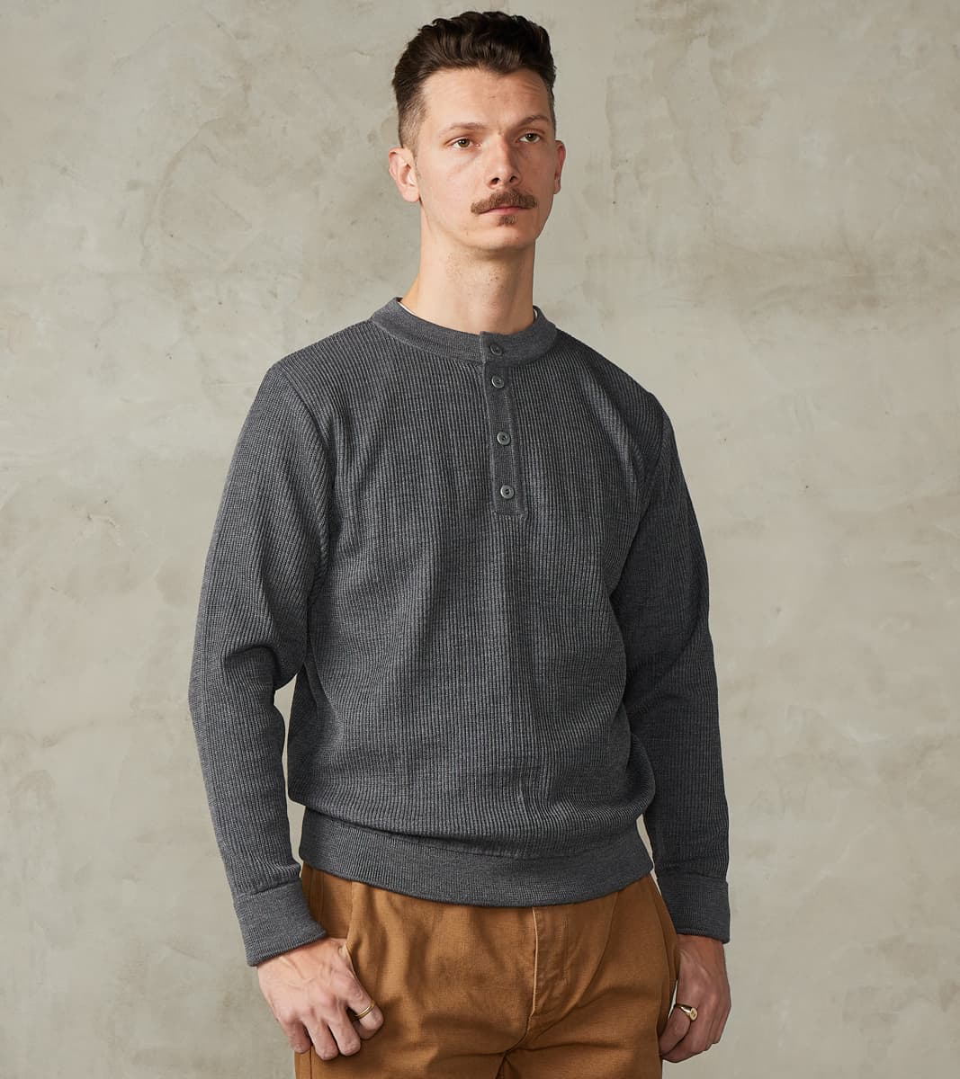 S.N.S. Herning Stamina Half Placket Henley - Strata Grey