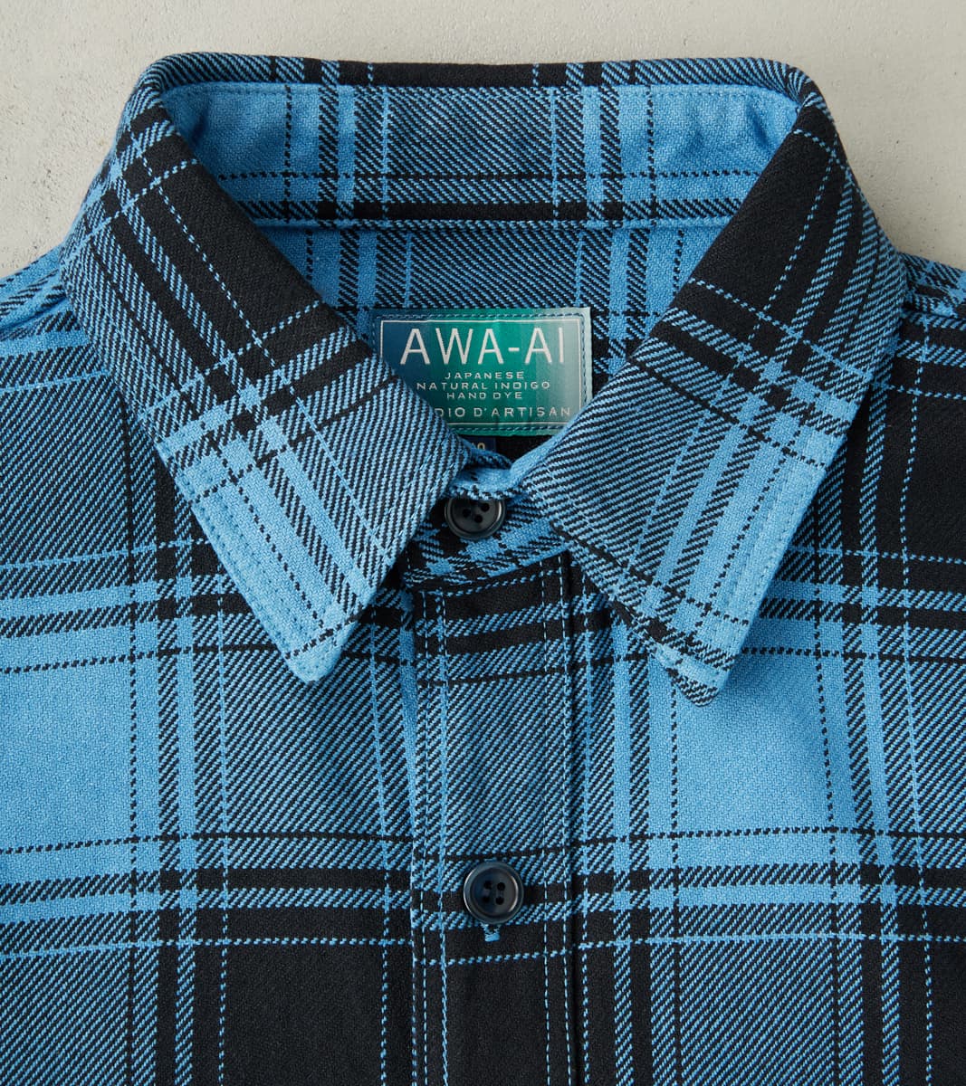 Awa-Ai Natural Indigo Hand Dyed Heavy Flannel Check Workshirt