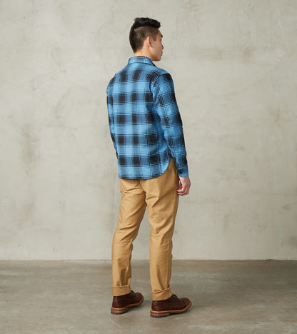 Awa-Ai Natural Indigo Hand Dyed Heavy Flannel Check Workshirt