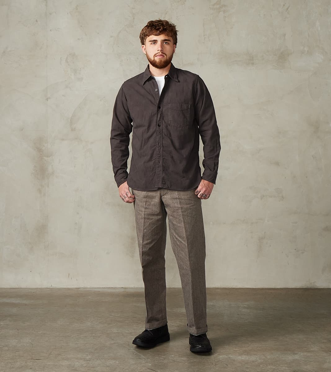 【中古】 Shirt of Silk Or  WendyWeatherby Samurai SSS26-ATW Charcoal Tropical Weather Dobby Shirt – Division