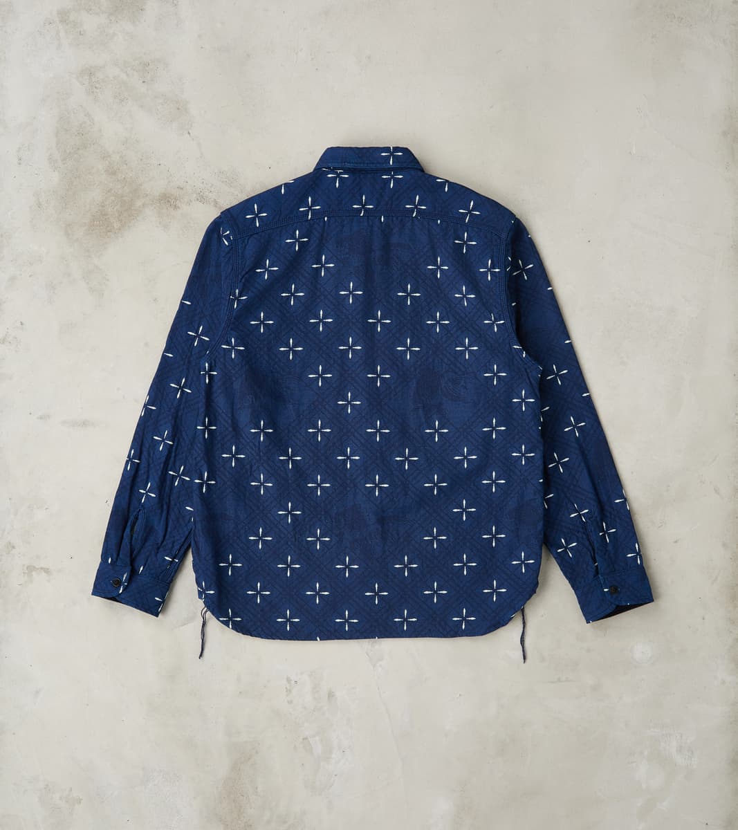 SSS25-02W Indigo Dyed Narihirabishi Goldfish Jacquard Work Shirt