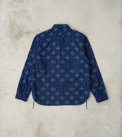 SSS25-02W Indigo Dyed Narihirabishi Goldfish Jacquard Work Shirt