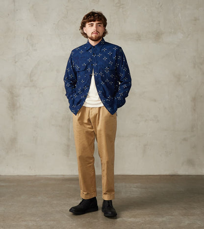 SSS25-02W Indigo Dyed Narihirabishi Goldfish Jacquard Work Shirt