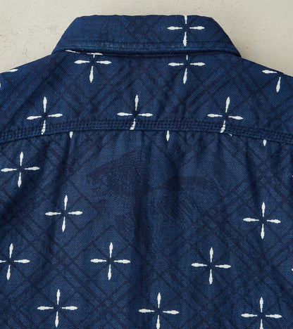 SSS25-02W Indigo Dyed Narihirabishi Goldfish Jacquard Work Shirt
