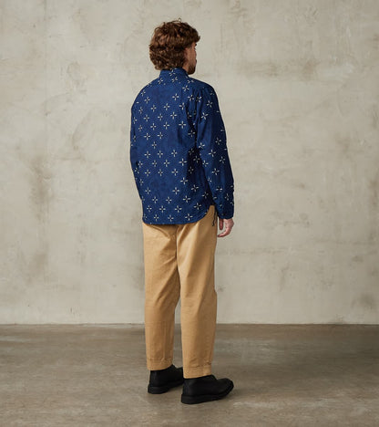 SSS25-02W Indigo Dyed Narihirabishi Goldfish Jacquard Work Shirt