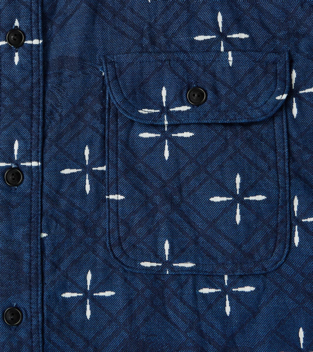 SSS25-02W Indigo Dyed Narihirabishi Goldfish Jacquard Work Shirt