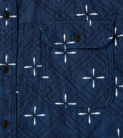 SSS25-02W Indigo Dyed Narihirabishi Goldfish Jacquard Work Shirt