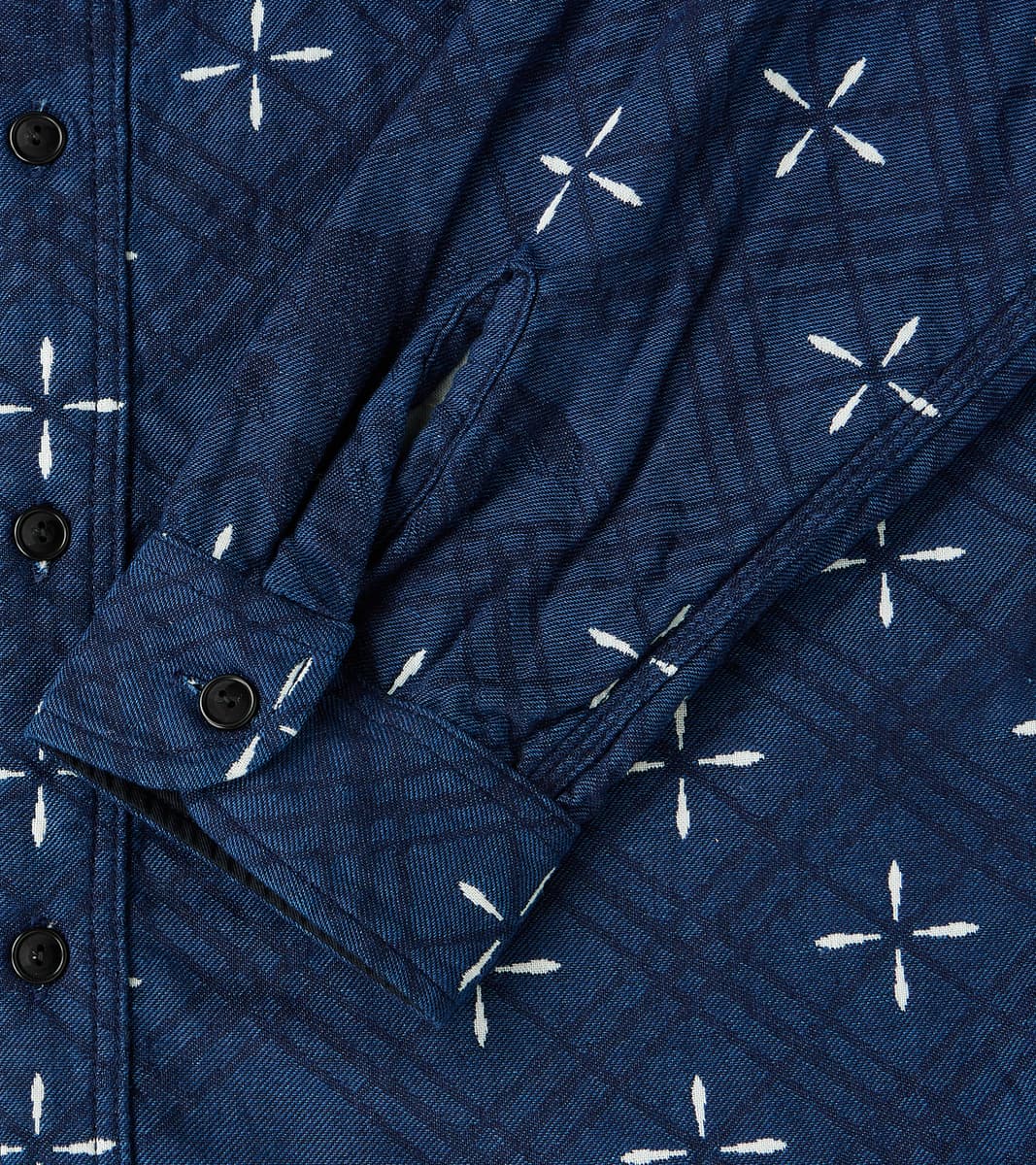 SSS25-02W Indigo Dyed Narihirabishi Goldfish Jacquard Work Shirt