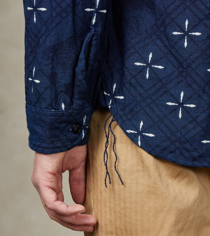 SSS25-02W Indigo Dyed Narihirabishi Goldfish Jacquard Work Shirt