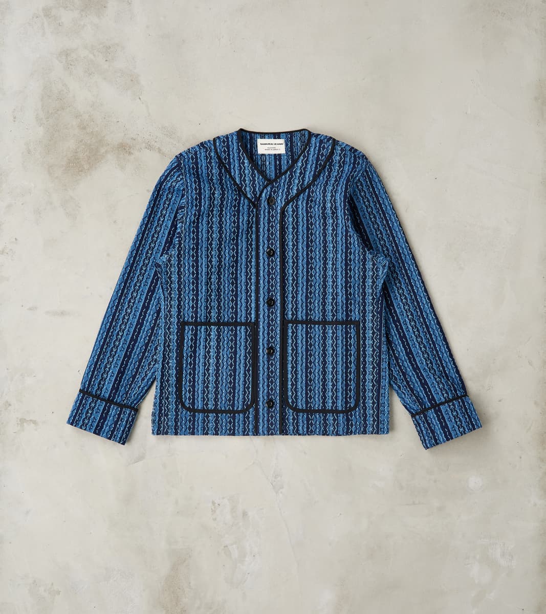 Samurai - SJCJK25-LNR Indigo Dyed Sashiko Stripe Flannel Baseball Shir…