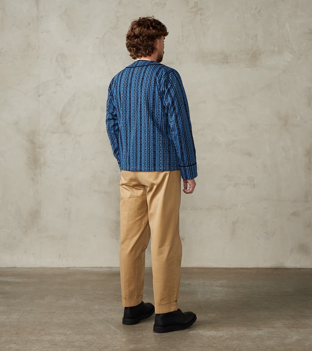 SJCJK25-LNR Indigo Dyed Sashiko Stripe Flannel Baseball Shirt Jacket