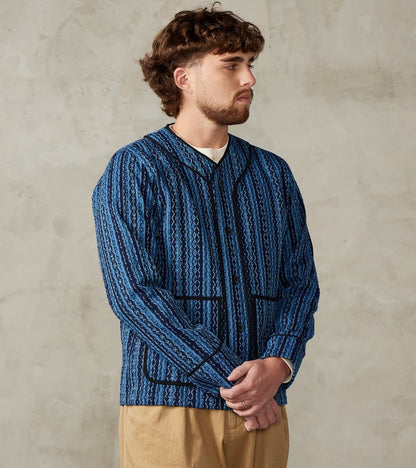 Samurai - SJCJK25-LNR Indigo Dyed Sashiko Stripe Flannel Baseball Shir…
