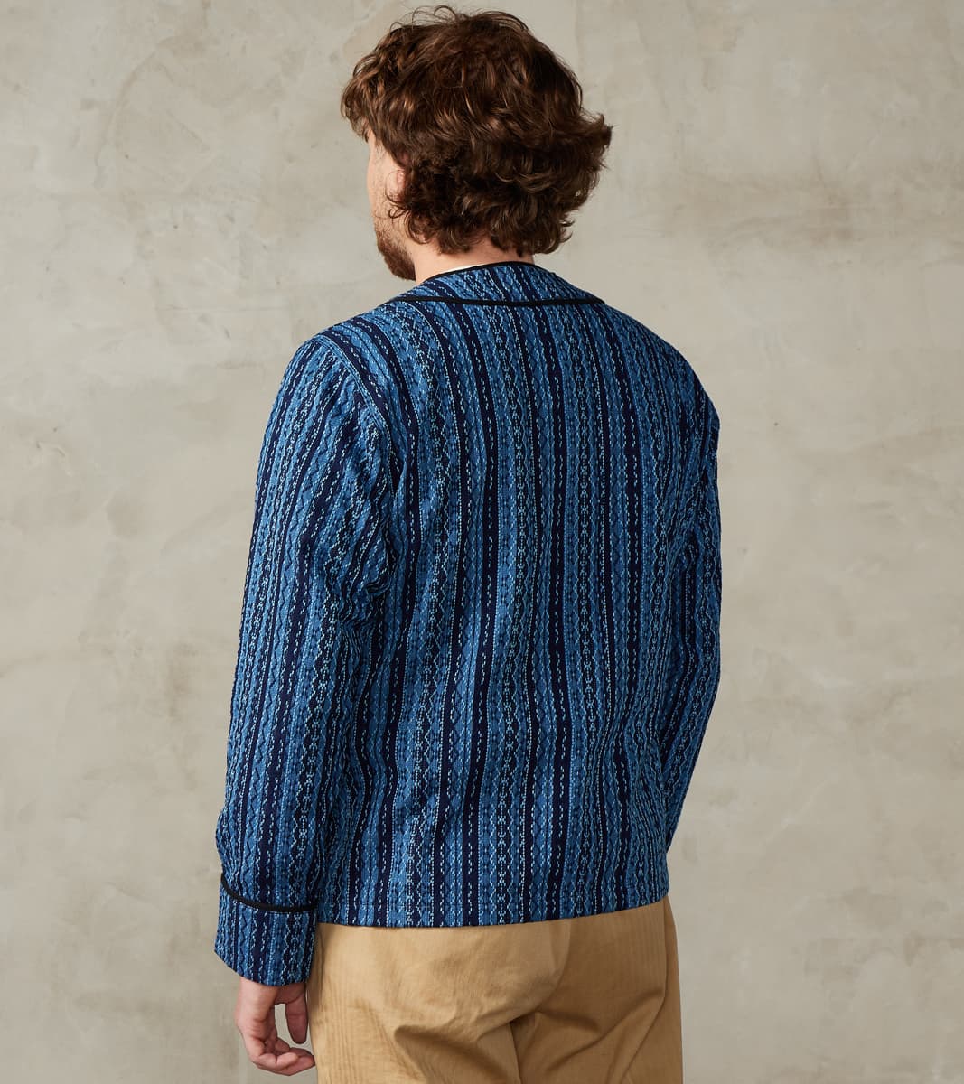 SJCJK25-LNR Indigo Dyed Sashiko Stripe Flannel Baseball Shirt Jacket