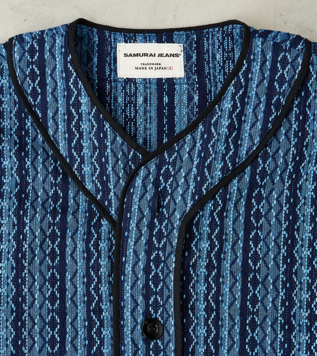 SJCJK25-LNR Indigo Dyed Sashiko Stripe Flannel Baseball Shirt Jacket