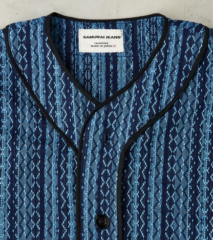 SJCJK25-LNR Indigo Dyed Sashiko Stripe Flannel Baseball Shirt Jacket