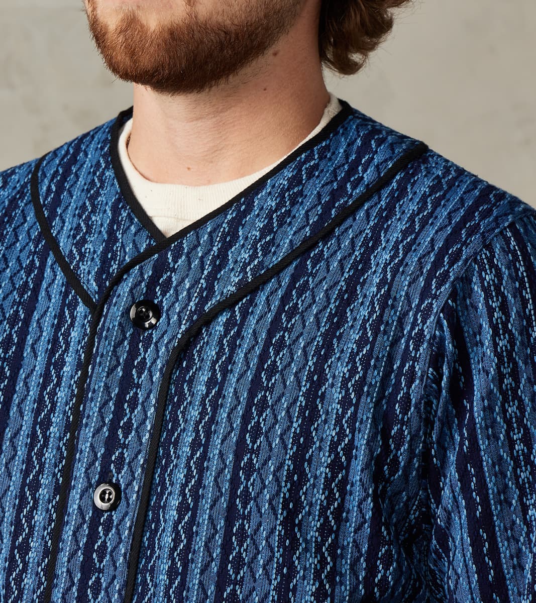 SJCJK25-LNR Indigo Dyed Sashiko Stripe Flannel Baseball Shirt Jacket